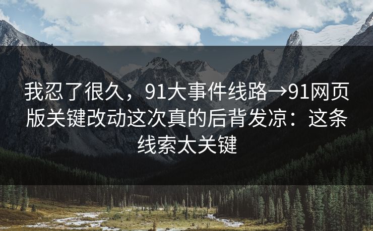 我忍了很久，91大事件线路→91网页版关键改动这次真的后背发凉：这条线索太关键
