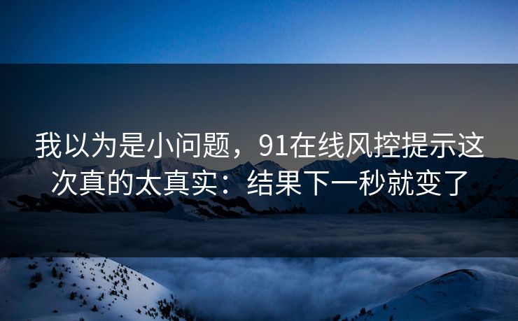 我以为是小问题，91在线风控提示这次真的太真实：结果下一秒就变了
