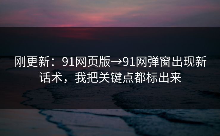 刚更新：91网页版→91网弹窗出现新话术，我把关键点都标出来