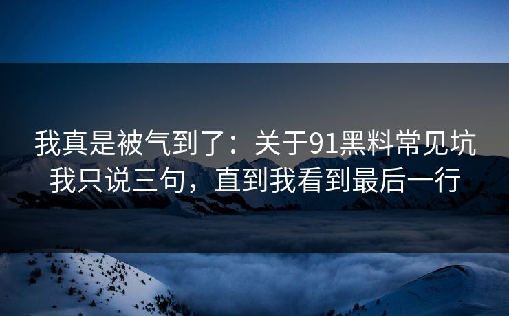 我真是被气到了：关于91黑料常见坑我只说三句，直到我看到最后一行