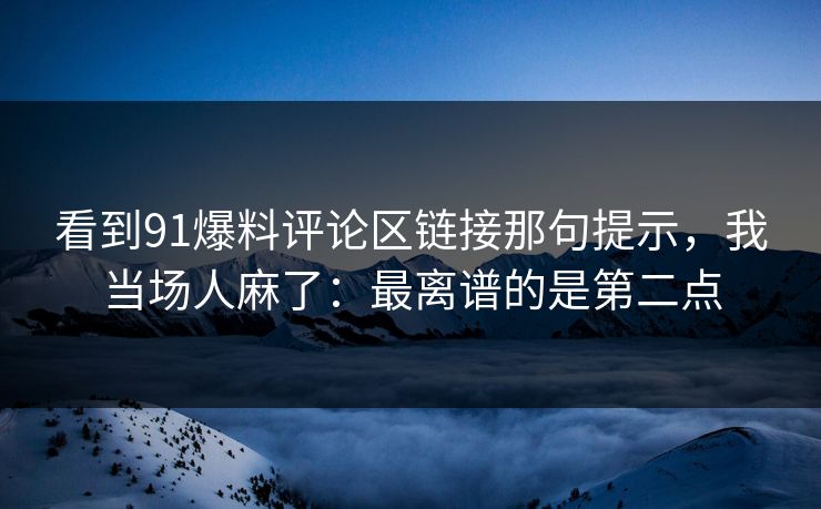 看到91爆料评论区链接那句提示，我当场人麻了：最离谱的是第二点